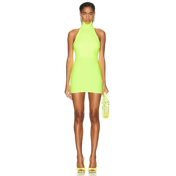 ALEX PERRY Colton Turtleneck Mini Dress Neon Yellow UK14/US10 - Picture 1 of 8